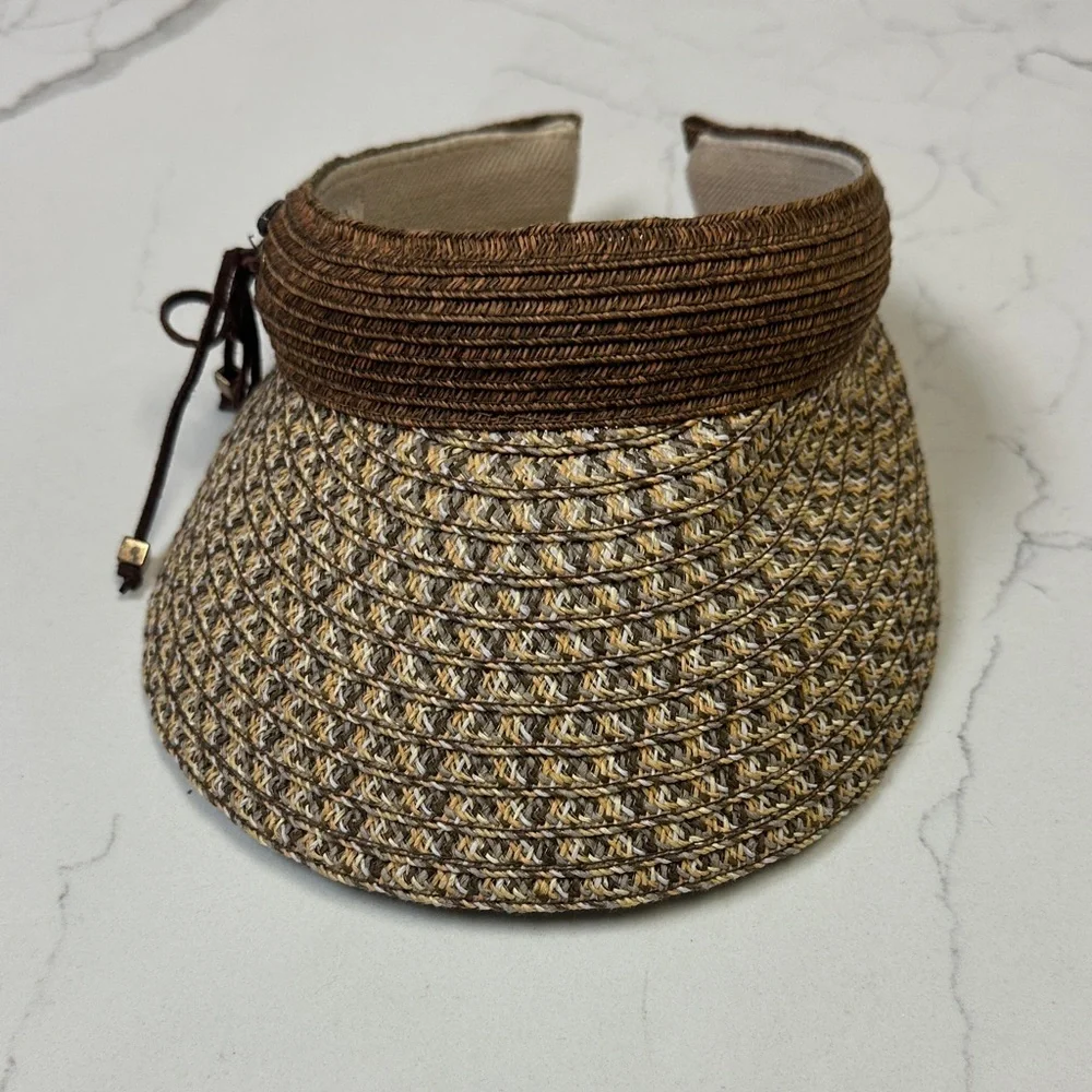 Karen Keith PV88-D Woven Toyo Sun Visor Hat Tan Brown